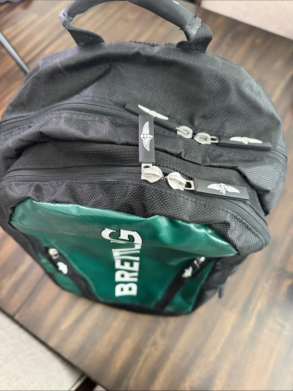 Breitling Green and Black Vertical Logo Backpack